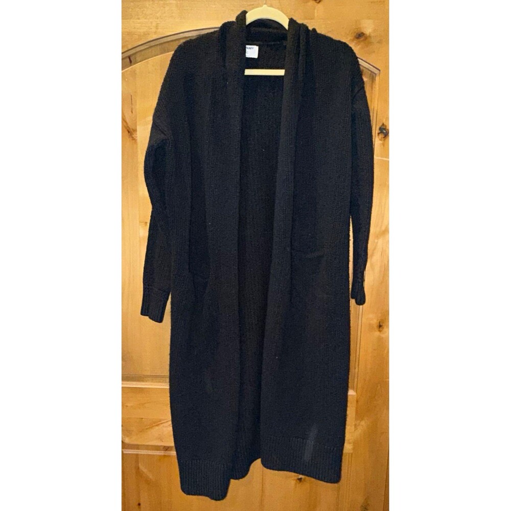 Old Navy Women’s M Black Long Knit Cardigan Sweater Long Sleeve Pockets Thick